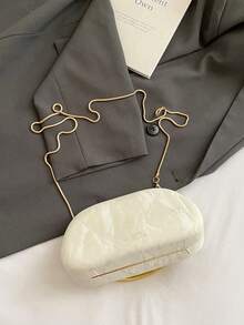 1pc Minimalist Casual Retro Elegant Handbag, Chain Shoulder Crossbody Bag For Party, Sophisticated Compact Purse, White Bag - White - View 10