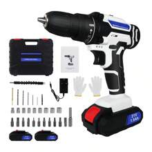 AutoFu Cordless Power Drill Set Electric Screwdriver Drill Set With Variable Speed, 25+1 Torque With Led Light, Battery & Fast Charger, 3/8" Keyless Chuck Driver Tool With Drill Bits,1 Kit Box