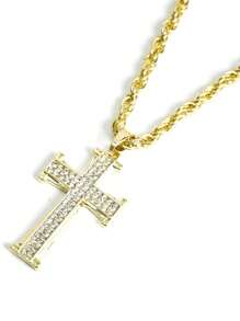 Colar de corrente trançada com pingente de cruz de microdiamante de luxo de luxo de alto nível, unissex, presente ideal para o dia das mães, dia dos namorados, feriado de ano novo
