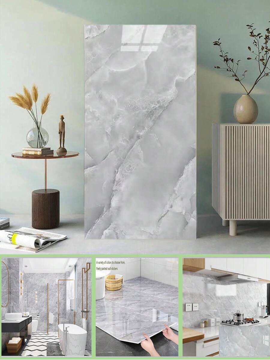 10 片 1.8 平方米浅灰色大理石图案 3D 仿瓷砖壁纸，防水防潮装饰墙板，适用于厨房和浴室房间装饰家居装饰客厅装饰房屋装饰墙纸壁纸厨房装饰墙艺术 - 淺灰色 - 查看 1