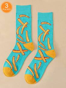 1 para skarpetek unisex kreatywnych pomidorów i frytek wzór niedopasowane AB, wyjątkowe swobodne wygodne skarpetki do połowy łydki z literami, odpowiednie do codziennego noszenia