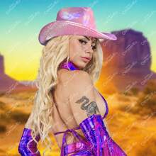 Sombrero Vaquero Tornasol Neón Texano Fiesta Cowboy - Rosa - Ver 3