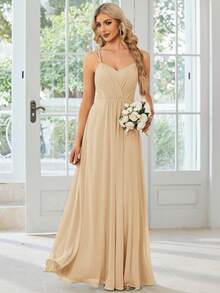 EVERPRETTY Robe de demoiselle d'honneur champagne minimaliste plissée avec croisement dans le dos, robe pour invité de mariage - Champagne - Voir 6