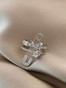 1pc Rhinestone Opening Adjustable Ear Clip Copper Personalized Pin Ring Design Five-Pointed Star Ear Clip