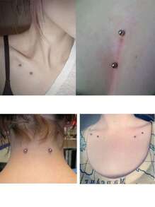 1pc Titanium Heart Zirconia Embedded Skin Implant Stud - Titanium Color - View 7