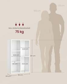 VASAGLE Bücherschrank, Bücherregal, mit 5 Fächern, Büroregal, Würfelregal, Standregal, für Wohnzimmer, Schlafzimmer, Büro, Kinderzimmer, weiß
