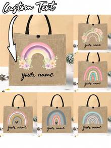 Personalised Teacher Bag - Custom Rainbow Tote With Floral Design, Large Capacity, Buckle Closure - Ideal Thank You Gift For TA, School Leaver, Or Teaching Assistant, School Bag|Floral Tote Bag|Sturdy Handle, Thank You Teacher Gifts,School Supplies,Back To School,School Gift,For Office,For School,For Classroom,For Teacher Gifts,For University,For Colleague,For Dorm Rooms,For Teacher,For Boys And Girls,For Teenagers,Junior High School Students,Middle School Students,High School Senior High School Students,College Students,University Students,Freshman,Sophomore,Underclassmen - Multicolor - View 1