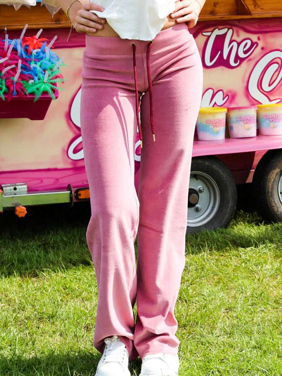 Women Loose Pants Star Patch Drawstring Elastic Waist Trousers Spring Fall Casual Sweatpants Bottoms - 粉色 - 查看 1