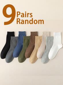9 Pairs Men Solid Color Mid-Calf Socks, Soft & Comfortable, Versatile Long Socks Suitable For Daily Wear, Casual, Sports, Business, Autumn/Winter