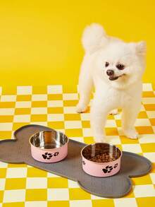 PETSIN 1入組卡通爪印寵物碗,適用於小/中型犬,不銹鋼防滑碗,適用於室內戶外 - 粉色 - 查看 1