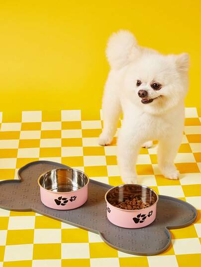 PETSIN 1入組卡通爪印寵物碗,適用於小/中型犬,不銹鋼防滑碗,適用於室內戶外