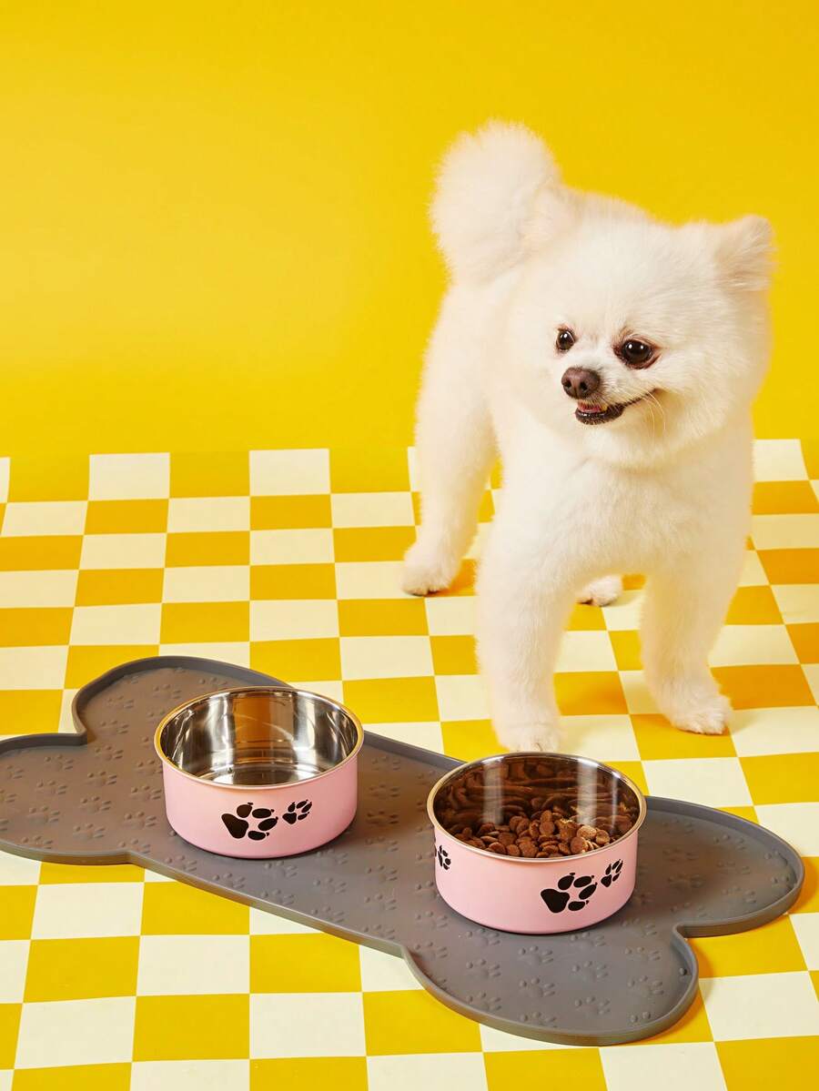 PETSIN 1入組卡通爪印寵物碗,適用於小/中型犬,不銹鋼防滑碗,適用於室內戶外 - 粉色 - 查看 1