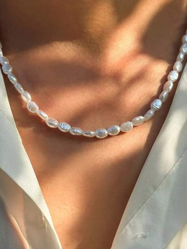 1 pieza de collar con perla de forma especial estilo barroco, elegante y de cadena de lujo ligera, adecuado para uso diario y de fiesta, una buena opción como regalo para la novia