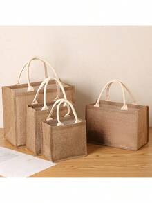 1 件托特礼品购物袋层压防水手提拉链亚麻袋简约时尚礼品袋 DIY 手提袋购物通勤袋午餐盒袋 - 卡其色 - 查看 2