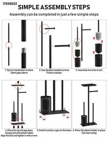 1 cái giá đựng giấy vệ sinh đứng màu đen kèm chổi cọ, giá đựng giấy vệ sinh hiện đại có kệ chứa đồ, giá để cuộn giấy vệ sinh thẳng đứng, phụ kiện phòng tắm, dụng cụ phòng tắm - màu đen - Xem 10