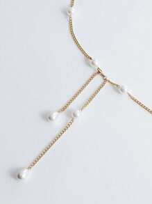 1pc Elegant Summer Beach Drop Pearl Pendant Waist Chain, Women Body Jewelry Accessories (Number Of Pearls May Vary Due To Cutting)