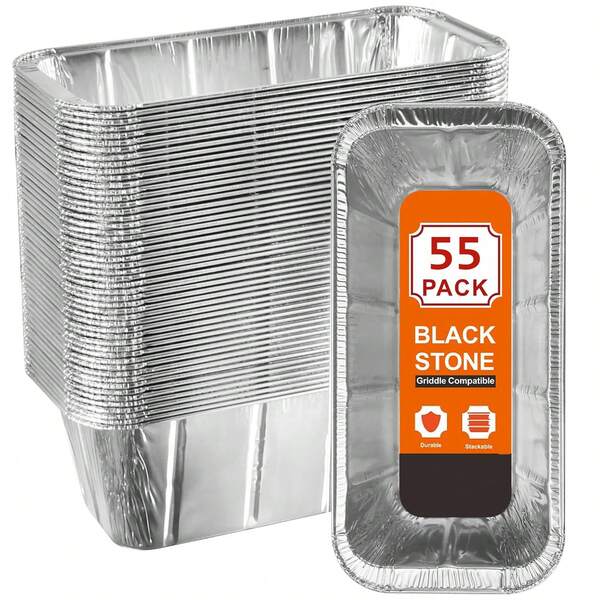 55-Pack Griddle Accessories Grease Cup Liners, Drip Pan Aluminum Foil For Blackstone 17, 22, 28, 36 Inch Griddle, Grease Catcher Grill Tray, Disposable