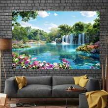 2D Lush Natural Landscape Forest Stone River Background - Perfect For Parties, Weddings, Birthdays, Festivals, Etc. - Durable Polyester Fabric - Suitable For Indoor And Outdoor Use