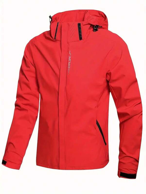 1pc Men's Outdoor Breathable Abrasion-Resistant Windproof Waterproof Solid Color Softshell Jacket