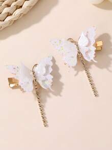 2pcs/6pcs Girls Glitter Rhinestone Pearl Butterfly Hair Clips - White - View 5