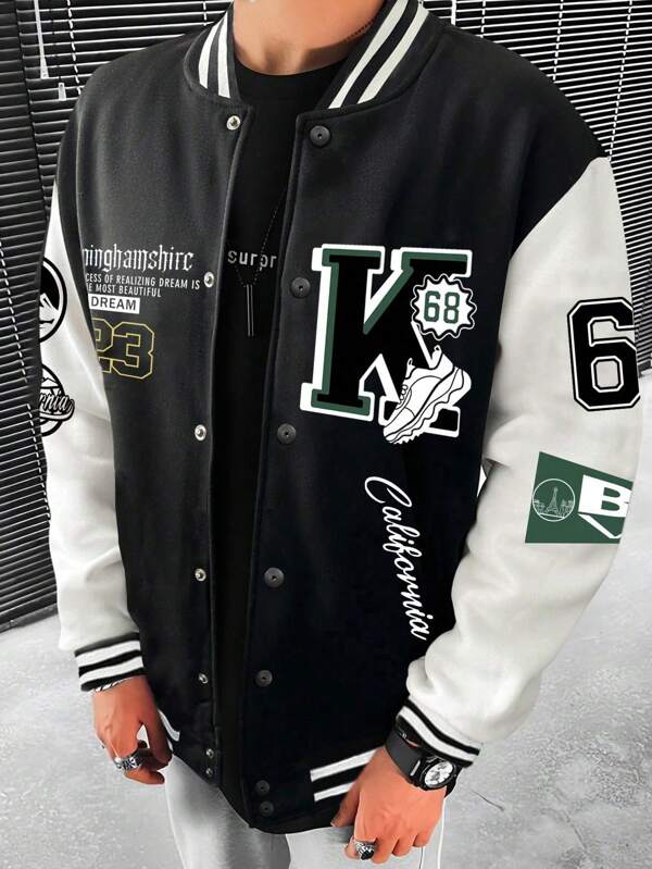 1pc Men's Casual Loose Fit Spring Autumn Baseball Jacket, Hip Hop Street Style, Versatile For Daily Wear And Commuting