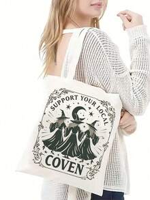 Witchy Canvas Tote Bag, Support Your Local Coven, Traditional Canvas Bag, Spooky Season Accessory, Pagan Tote Bag, Wiccan Bag - Multicolor - View 6