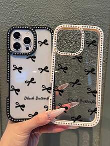 Black Bow Double-Sided Rhinestone Phone Case, Stylish & Creative, Compatible With IPhone 12 Pro Max/14/16/15 Plus/13 Pro/11 - Gift For Women - Black - View 2