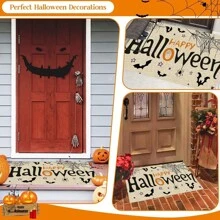 1pc Halloween Doormat, Non-Slip Rubber Backing, Halloween Entryway Decor, Indoor/Outdoor Use, Durable Polyester Floor Mat For Kitchen, Living Room, Patio, Coffee Shop, Bar, Holiday, Party, Bedroom, Bathroom