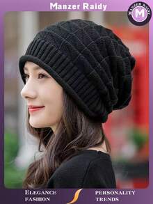 1 件冬季女士弹力针织帽带罗纹边缘休闲时尚头带护耳帽绒帽柔软舒适秋冬防风保暖 - 1pcs - 查看 9