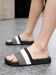 Teenagers' Gray & White Contrast, Casual Beach/Outdoor Slippers, School/Bathroom/Pool Slides, Sports Sandals, Thick & Soft Comfortable