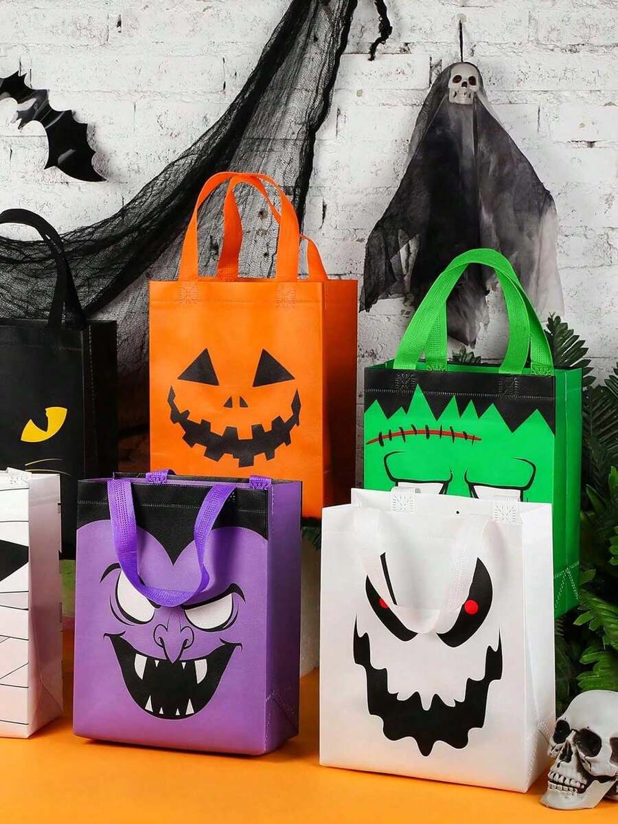 8 Pcs -Halloween Non Woven Bags Reusable Trick Or Treat Tote Gift Bag Pumpkin Ghost Bag Multifunctional Halloween Bags With Handle For Halloween Birthday Party Favors - Multicolor - View 1