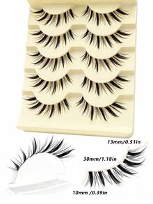 Rikuaild 5 Pairs Cartoon Cat Eye & Fox Eye Faux Eyelashes, Extended Winged Butterfly Design, 3D Realistic Curly & Soft Transparent Band, Reusable Mink Lash Effect - 狐狸眼睫毛 - 查看 6