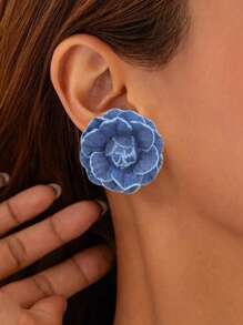 BMOR 1 par de aretes de vaquero retro con camelias y aretes de flor de denim 3D personalizados y exagerados, adecuados para el uso diario de las mujeres