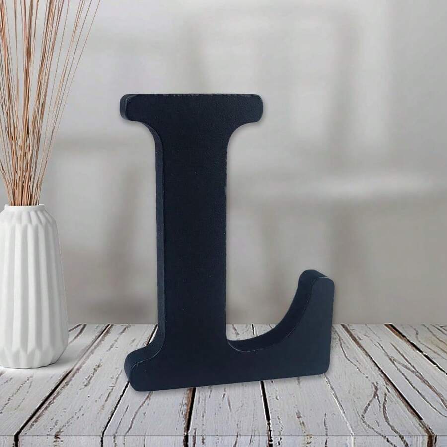 Local Delivery-- 4 Inch Black Wood Letters Unfinished Wood Letters For Halloween Decorative Standing Letters Slices Sign Board Decoration For Craft Home Party Projects (A) - L - View 1