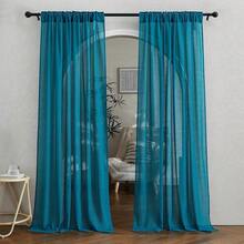 Nuevas cortinas de lino sintético verde pavo real de 240 cm de largo, con bolsillo para varilla y cinta oculta, cortinas de tejido de lino que filtran la luz para la sala de estar, 2 paneles, Ancho 132cm x Largo 240cm - Verde pavo real 52 ancho x 95 largo (paquete de 2) - Ver 3