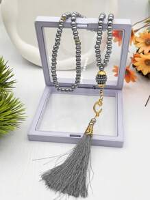 1 pieza Juego de caja con cuentas de cristal, 99 piezas de cuentas de perlas falsas y borlas, rosario musulmán, pulsera minimalista y elegante para uso diario