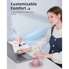 TFFFPortable Handheld Fan Battery Operated Fan With Base 8 Hours Digital Display 5 Speeds 90° Ajustable Rechargeable Mini Fan For Outdoor Indoor Pink