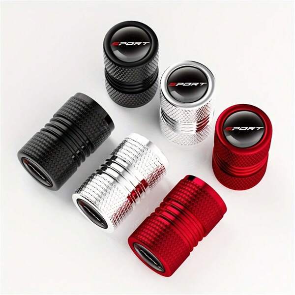 4pcs Sport Pattern Aluminum Car Tire Valve Covers - Chrome Plated, Durable & Stylish, Ideal For Auto, Motorcycles, Trucks & Bikes, Motorcycle Accessories | Sporty Valve Cap | Durable Valve Cap, Tire Cover