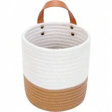New Hanging Basket - Wall Hanging Baskets For Anizing - Hanging Storage Woven Wall Basket - All Wicker Wall Baskets For Wall Dr - Hanging Planter Baskets 6.3" X 7" (White And Brown) - 白色和棕色 - 查看 4