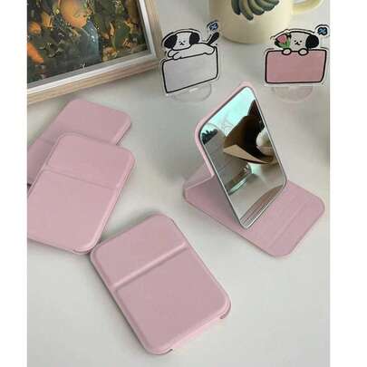 1 chiếc gương trang điểm cầm tay, chất liệu da PU, nhỏ gọn, có thể gập lại, thích hợp làm quà tặng du lịch, quà tặng lý tưởng, vật dụng cần thiết khi đi du lịch, đồ trang điểm thiết yếu, dễ cất giữ, tuyệt vời cho quà tặng Giáng sinh.