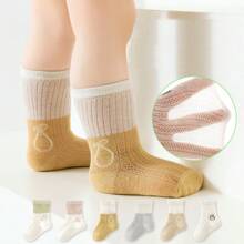 5 Pairs Assorted Newborn Baby Socks, Summer Thin Mesh Mid-Calf Breathable Socks For Infants Under 1 Year Old, Pure Cotton