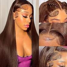 13x4 Lace Front Wig, Human Hair, High Definition Transparent Lace Front, #4 Dark Brown, 180% Density Human Hair, Pre-Plucked, With Baby Hair, Mixed Hair Wig, Women's Christmas Gift (Bob Wig, 8-14 Inches) - Chocolate Brown - View 4