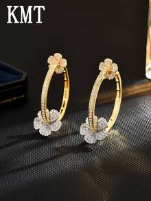 KMT 2 件女士镀铜人造锆石花环耳环，优雅珠宝，适合订婚、婚礼、新娘、伴娘、派对，适合日常佩戴