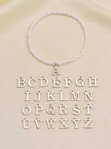 1pc Bohemian Style Elegant Women Letter Pendant Anklet With White Plastic Beads, Stainless Steel Anklet, Gift For Girlfriend/Mother, Summer Jewelry