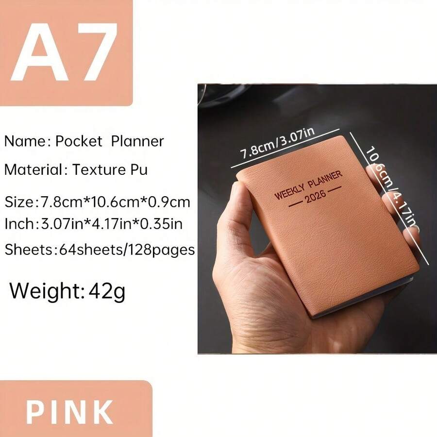 1pc A7 Size 2026 English Planner Book, 64 Sheets, 128 Pages Thin Weekly Planner, Matching Morandi Color Schedule Book, With Annual Calendar, Monthly Plan, Weekly Plan, 365 Daily Plan Pages, Suitable As Holiday Gift And Daily Use, A7 Size: 4.17in * 3.07in Back To School Supplies - Multicolor - View 1