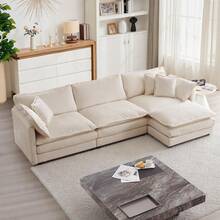 Modular Sectional Sofa, 111.5 Inch L Shaped Couch Set For Living Room, 3-Seater Comfy Cloud Couches With Movable Ottoman, DIY Combination, Chenille, Light Coffee - Light Coffee 3 Seat+1 Ottoman - 查看 1