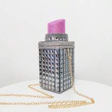 Women's Lipstick Shape Inlaid With Rhinestones Dinner Bag Wallet Shiny Banquet Handbag Business Dinner Party Diamond-Encrusted Lipstick Box - Xám - Xem 1