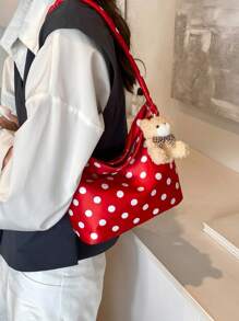 Adorable Red And Black Polka Dot Crossbody Bag For Women - Adjustable Shoulder Strap, Zipper Closure, Soft & Smooth Oxford Cloth Tote, Suitable For Beach, Travel, Work, Casual Wear, Playful Design, Quality Stitching, Compact Accessory, Student Accessory