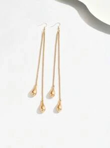 1 Pair Women's Elegant Metal Teardrop Chain Tassel Dangle Earrings, Fashionable Personalized Jewelry Accessories