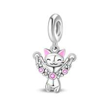 1 Piece Silver Plated Bead Pendant, Secret Glow Cat Paw Pendant, Little Cute Cat Bead, Garden Cat Pendant, Flower Pot Kitten Pendant, Pet Cat Bead, Fishing Kitten Pendant, Flying Kitten Pendant, Suzuran Cat Cat Pendant, Jump Rope Kitten Pendant, Loving Cat Pendant, Cat Stealing The Moonlight Pendant, Suitable For Women's Bracelets Necklaces DIY Jewelry Making Dating Gifts Sweet Style Women's Jewelry
